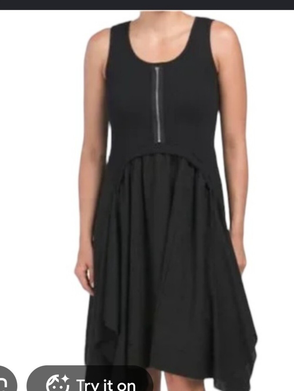 For Cynthia Black Sleeveless Asymmetrical Zip-Front Dress